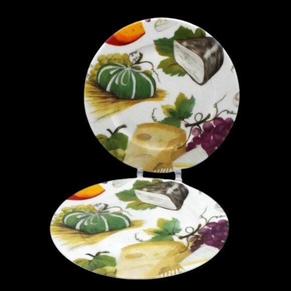 Vintage Godinger 1855 Email de Limoges Appetizer Plates Set of 6 Cheese Grapes - Picture 4 of 9